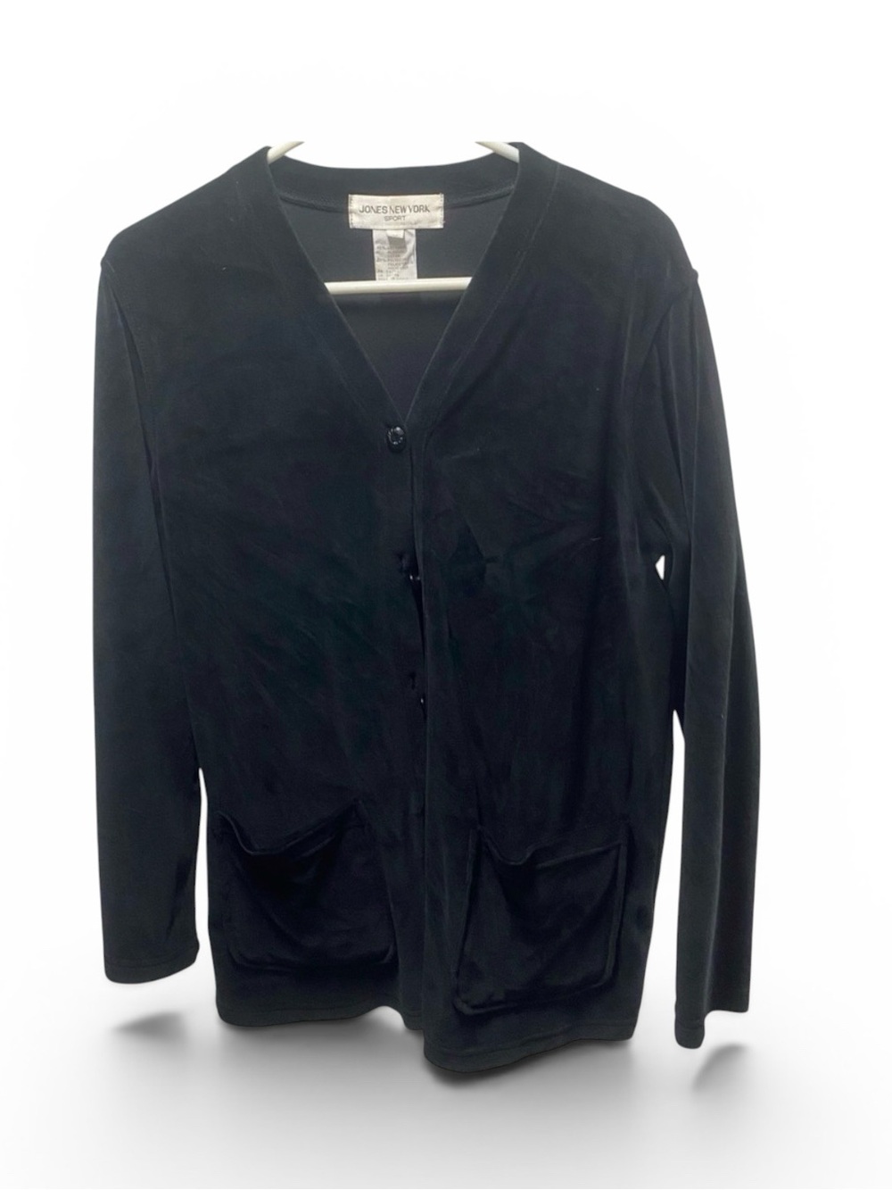 Jones New York Sport Velour Button Up Jacket Cardigan Velvety Black size M